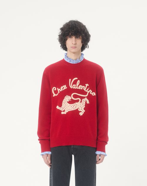 Valentino - シェ ヴァレンティノ & パンテアエンブロイダリー ウール ニットプル - レッド - メンズ - ニット
